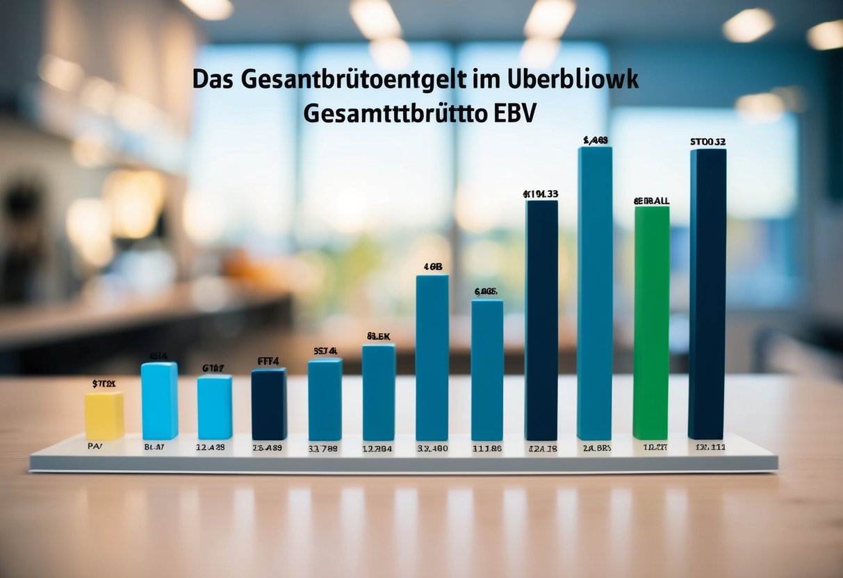 Ein Balkendiagramm, das die Aufschlüsselung des Gesamtbruttoentgelts im Überblick gesamtbrutto ebv zeigt, wobei verschiedene Abschnitte verschiedene Komponenten repräsentieren.