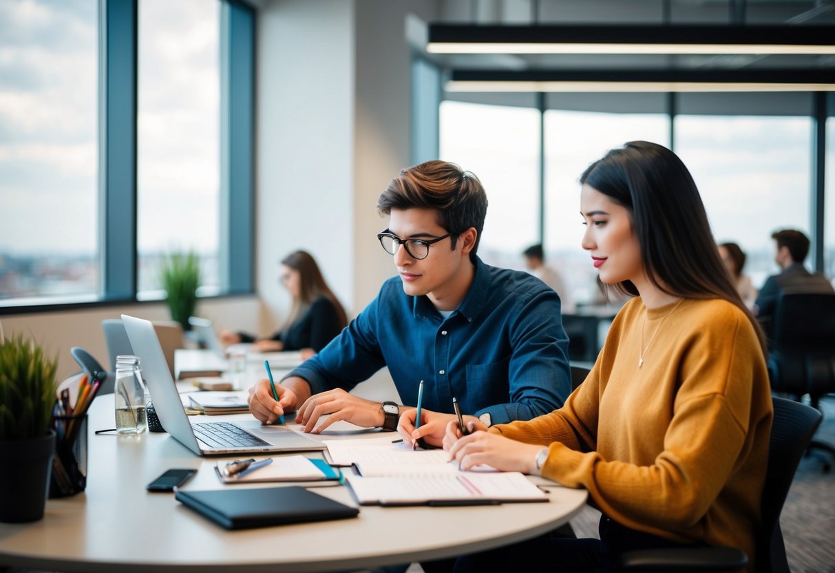 Ein Student, der KI-Tools verwendet, um an seiner Bachelorarbeit in einem modernen, organisierten Arbeitsbereich zu arbeiten.